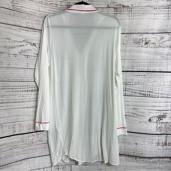 Marigot pj Womens size Medium Sleep shirt Button Up White pink Trim Model Blend - Picture 3 of 11